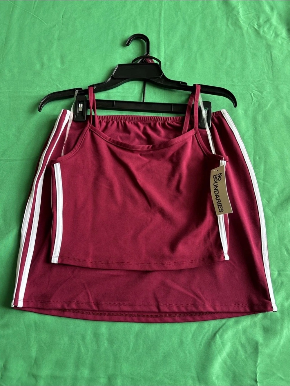 NWT-No Boundaries Side Stripe Cami and Skirt Set in the color "Sparkling Merlot”